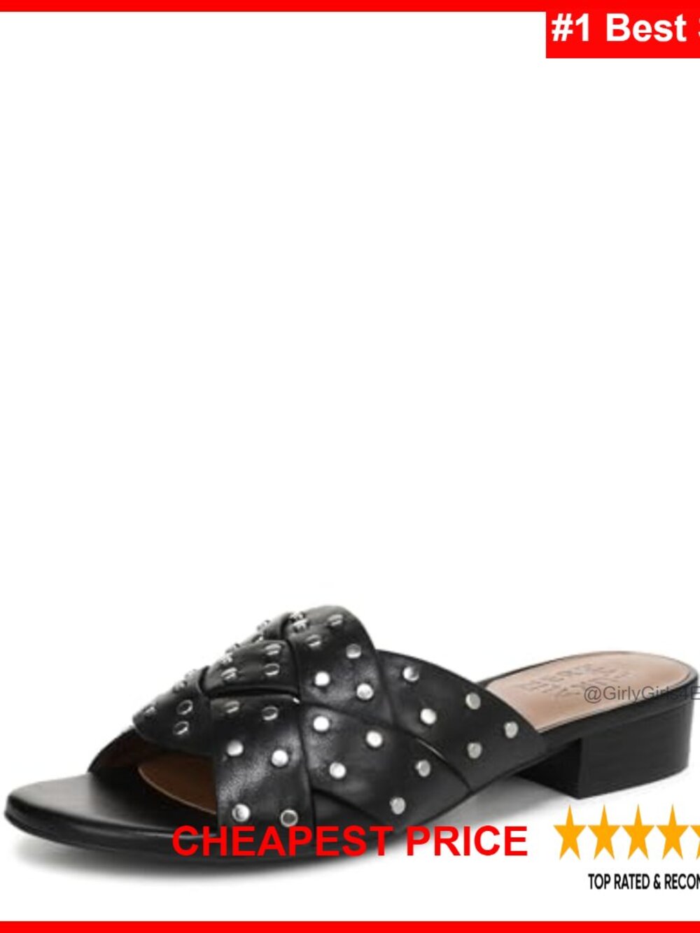 Leather Slide Sandals with Woven Detail & Block Heel Comfort
